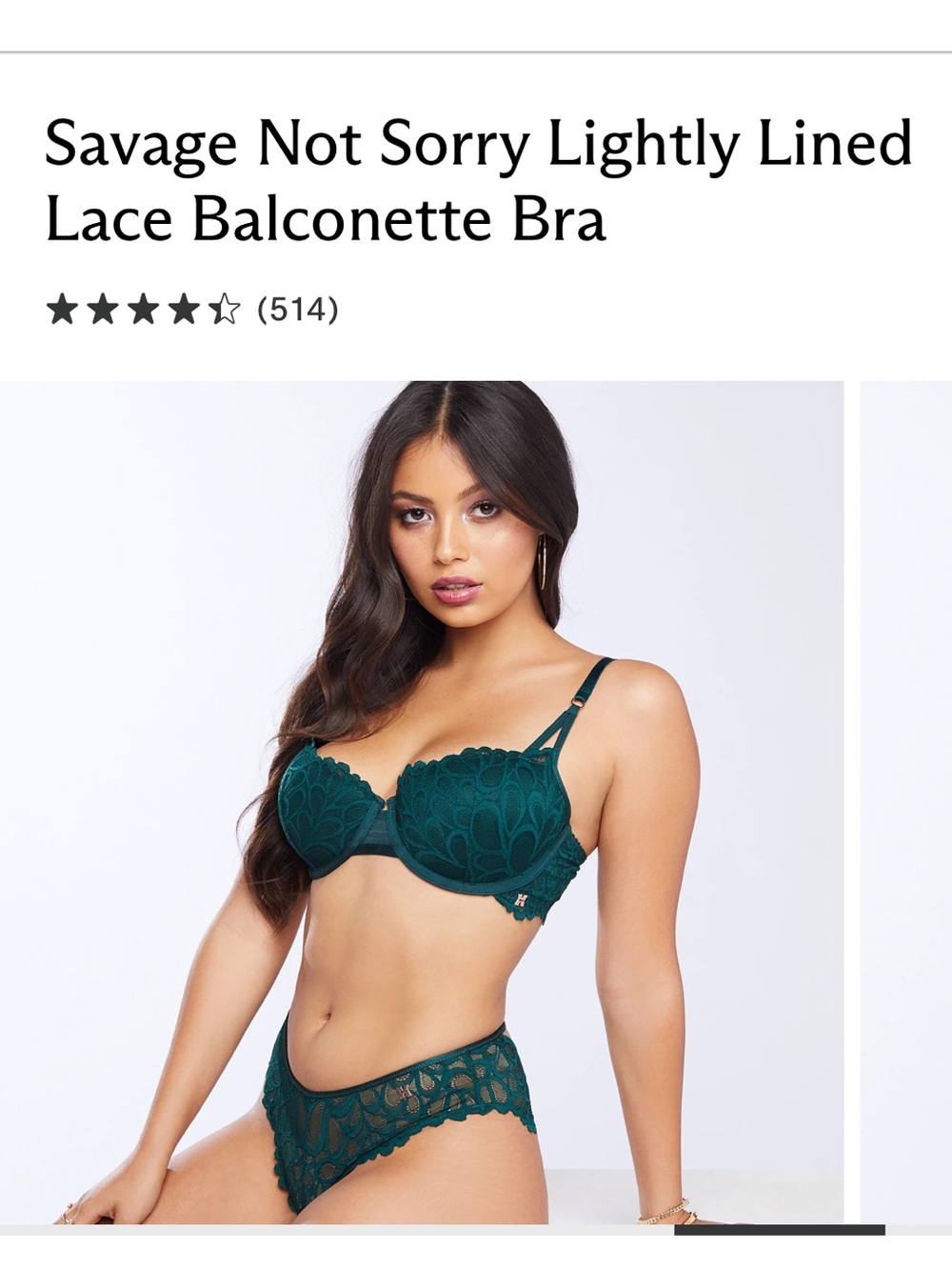 Savage X Fenty Underworld Green Lightly Lined Lace Balconette Bra